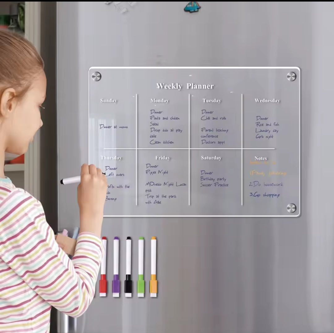 Magnetic Acrylic Dry Erase Calendar for Refrigerator
Clear Weekly Meal & Activity Planner for Fridge
Modern Family Organization Board with Dry Erase Markers