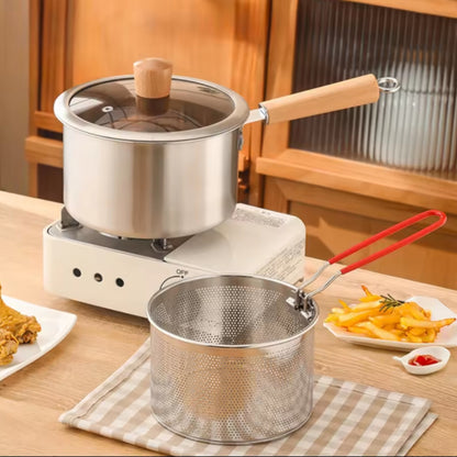 Stainless Steel 2 in 1 Deep Frying and Milk Pot with Strainer Basket