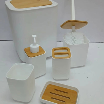 6 Piece Bamboo Bathroom Accessory Set