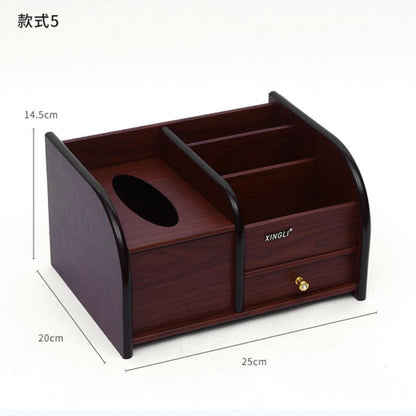Wooden Desk Organizer with Inbuilt Tissue Box Compartment