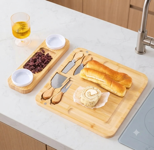 Bamboo Cheese Board and Cutlery Set