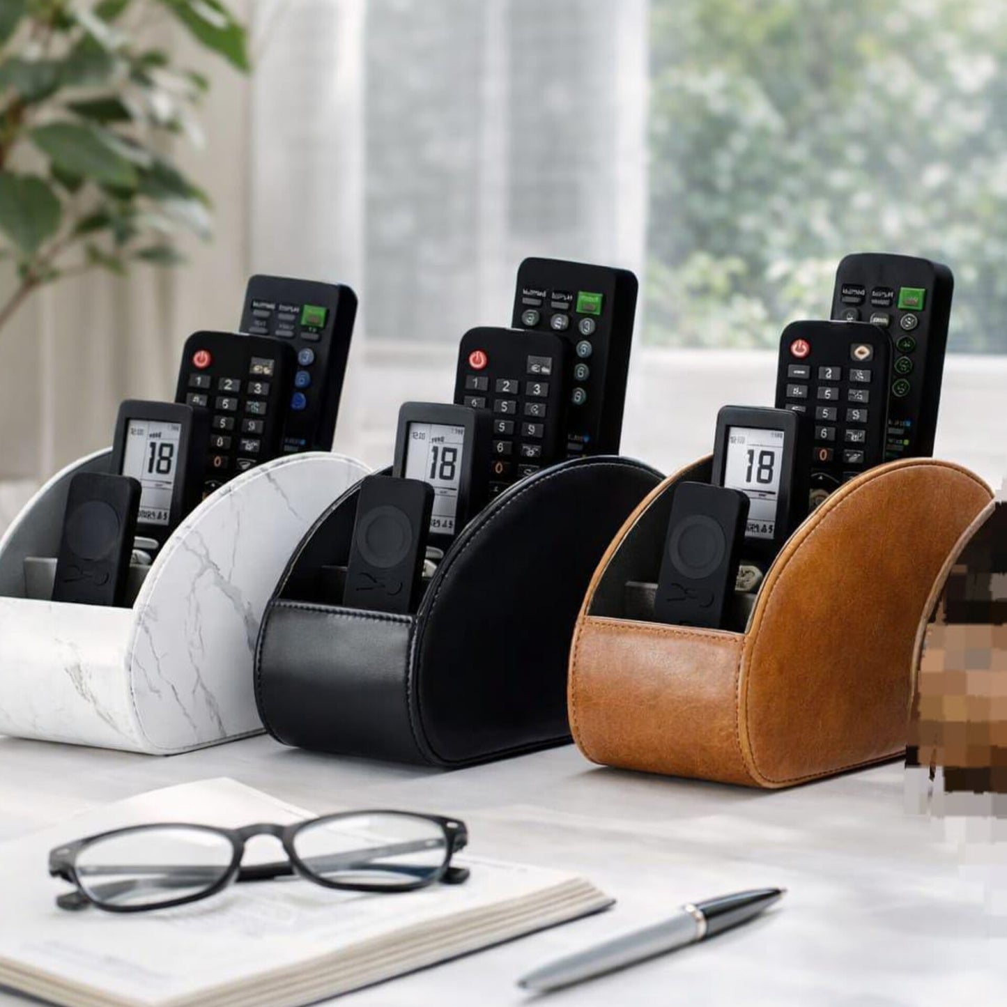 PU Leather Remote Control Desktop Organizer