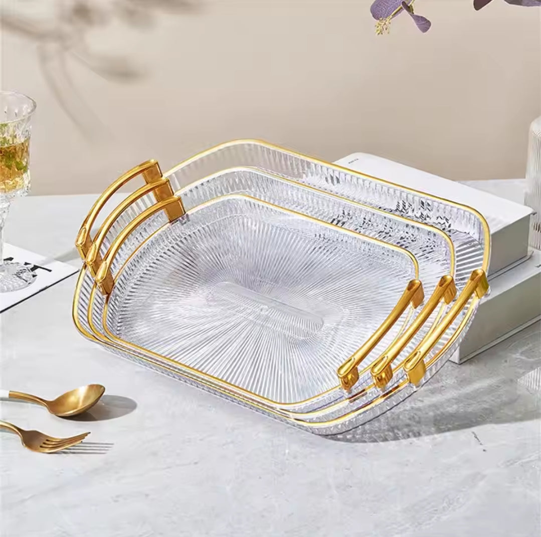 Gold rimmed squared acyrlic trays