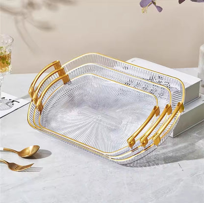Gold rimmed squared acyrlic trays