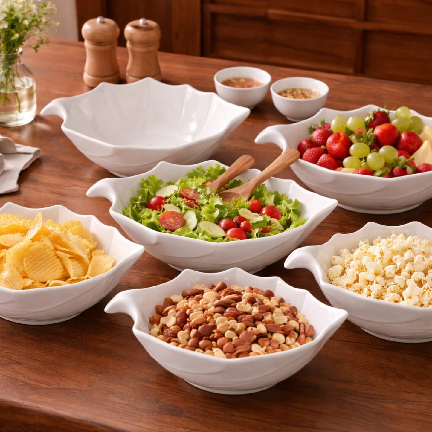 White Ceramic Leaf Shaped Serving Bowl
