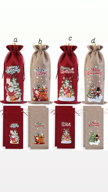 Christmas Burlap Gift/Wine Bags