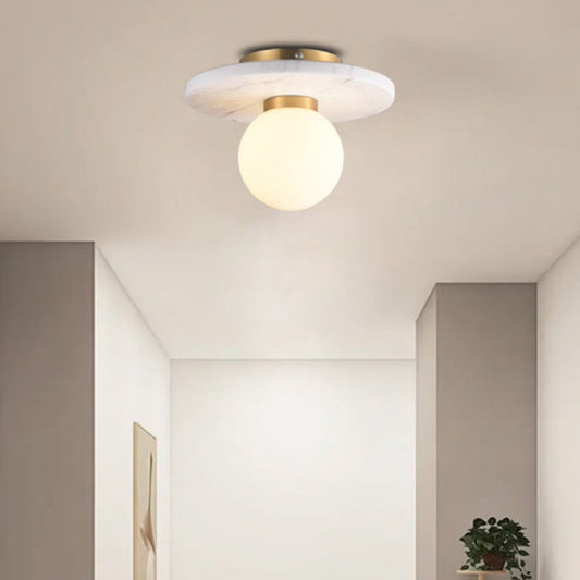 Marble and Brass Ceiling Light with Frosted Glass Globe
 WH 2024 G901 05 WH