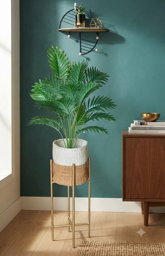 140cm Artificial Palm Tree with Woven Planter Stand Gha
