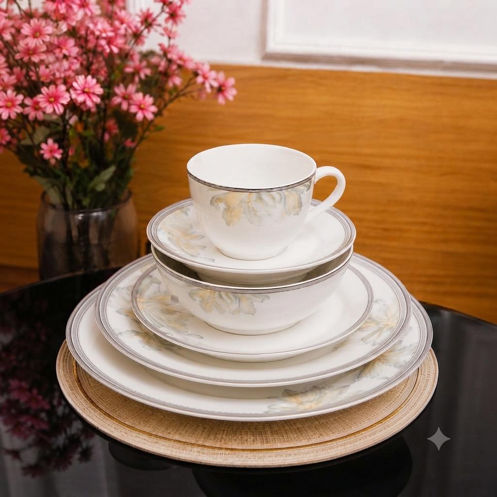 36 Pcs White Floral Ceramic Dinner Set