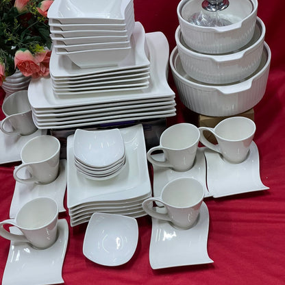 48Pcsc Square White Ceramic Dinner Set