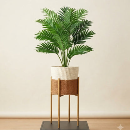 140cm Artificial Palm Tree with Woven Planter Stand Gha