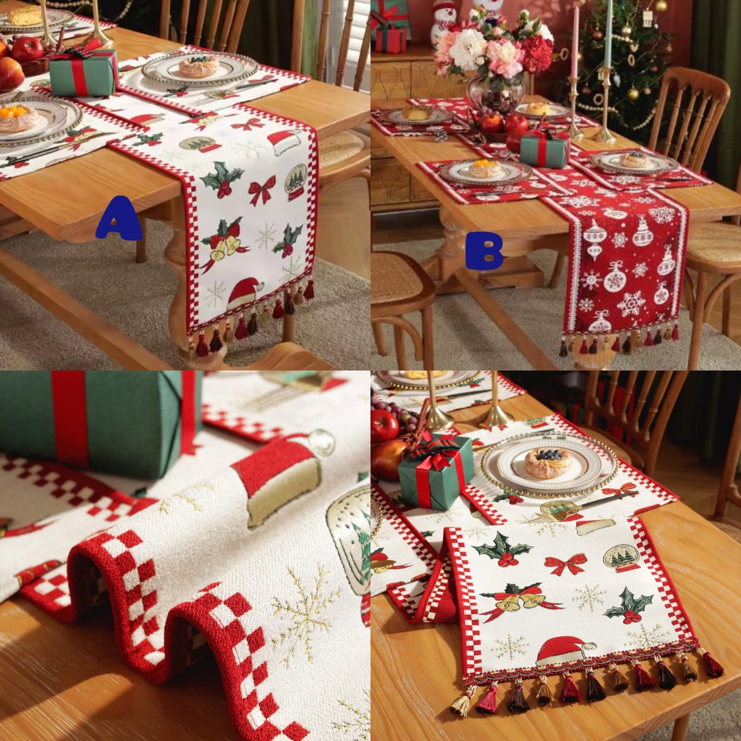 Jacquard Christmas Table Runner with 4 Table Mats