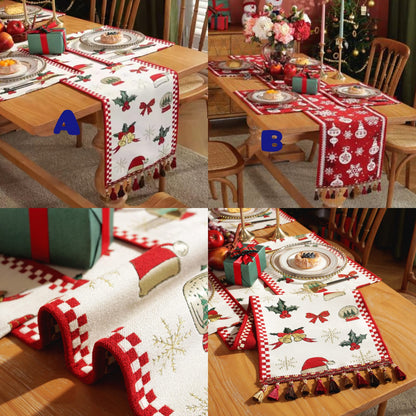 Jacquard Christmas Table Runner with 4 Table Mats