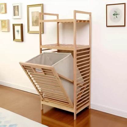2 In 1 Bamboo Laundry Hamper with MultiTier Storage Shelf Rack