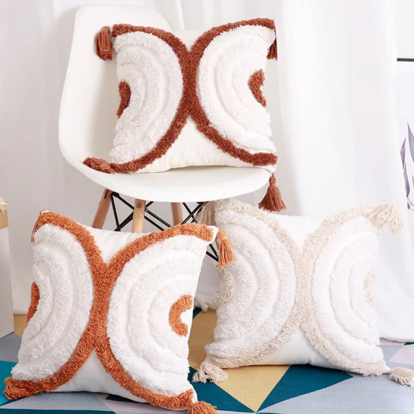 Boho throw pillow covers with tassels