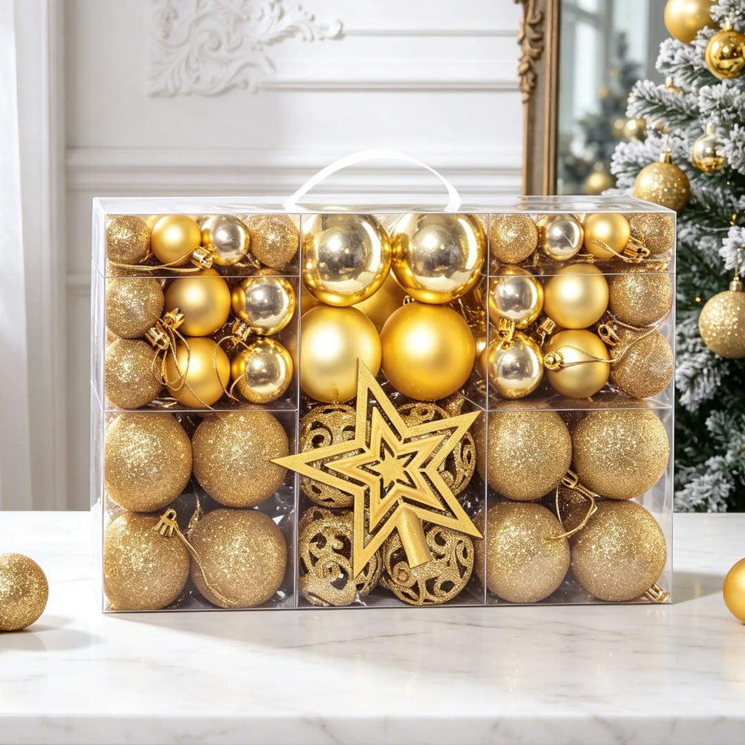 101 Christmas balls with tree topper
