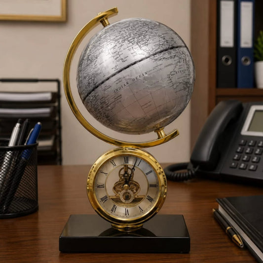 Table Clock with a Marble Base and Silver Globe