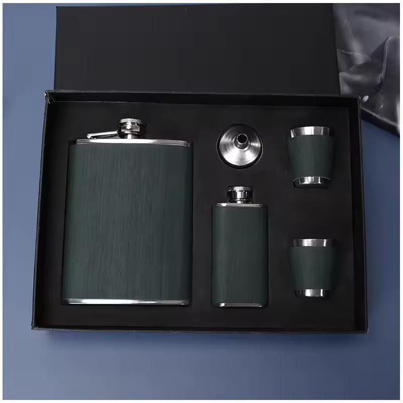 Green Whiskey Flask Gift Set