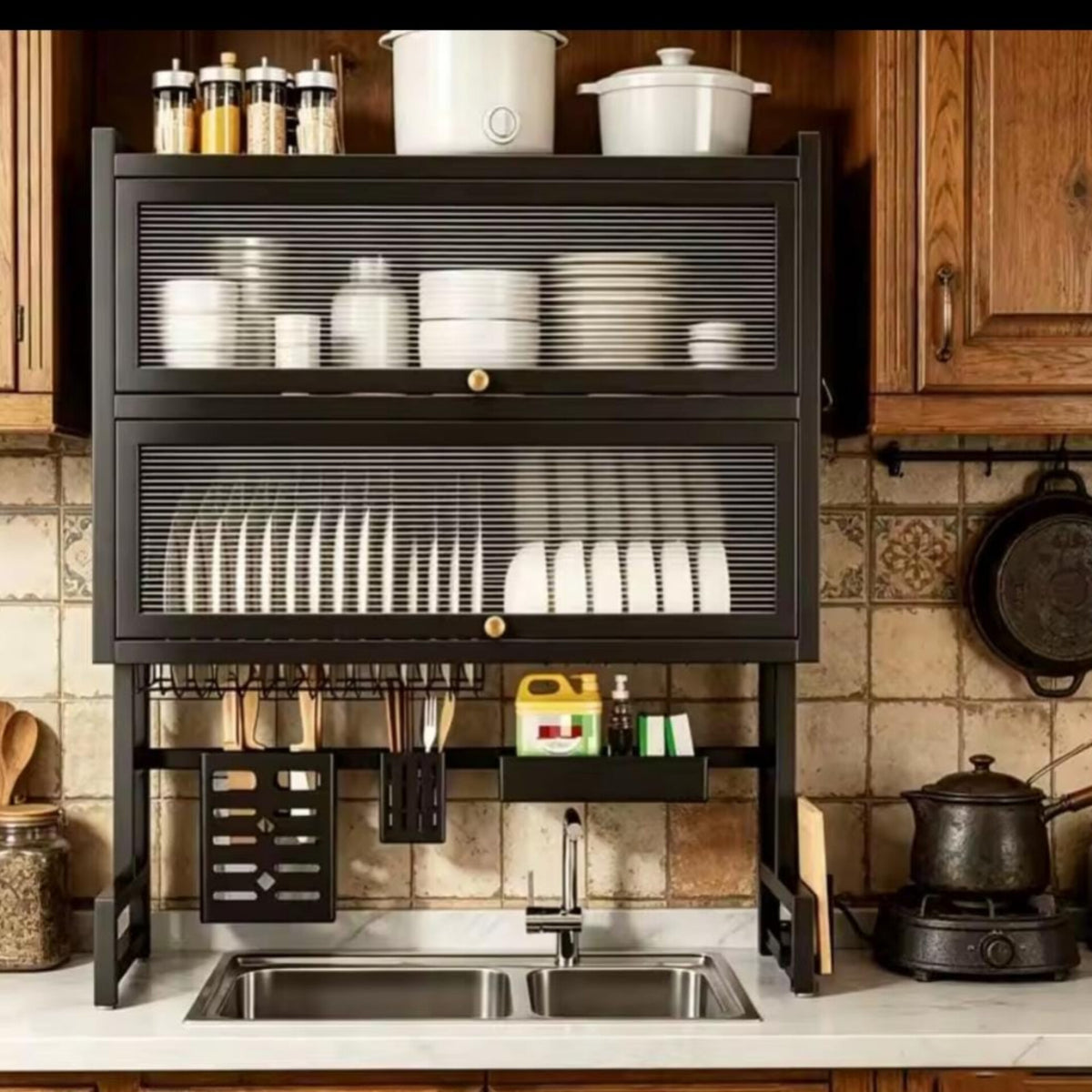 Heavy duty double over the sink Rack With closable cabinet