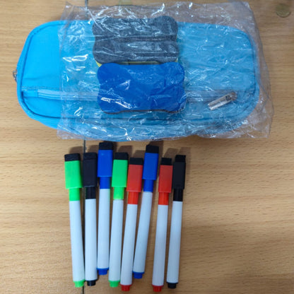 White board market set with erasers and pouch
