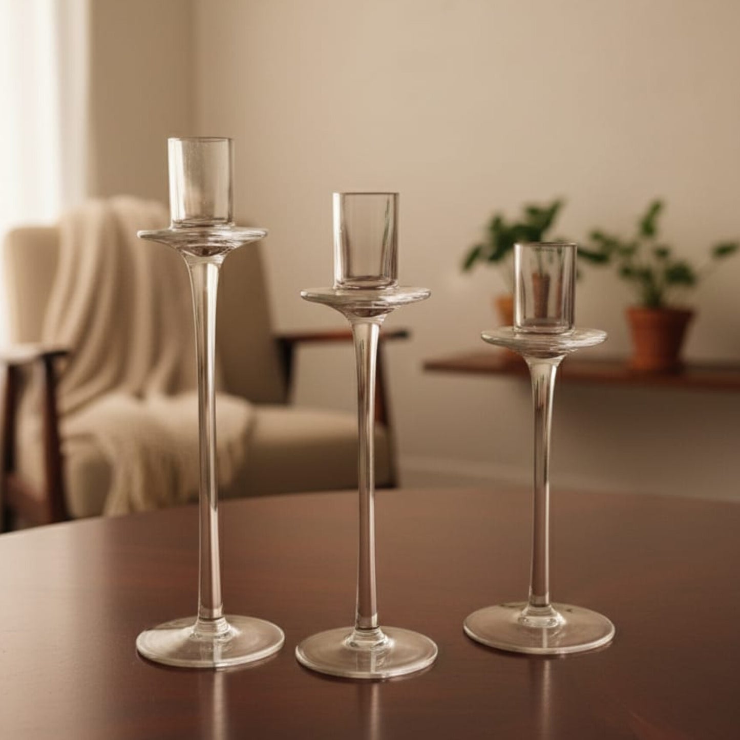 3Pcs Clear Glass Candle Holder Set