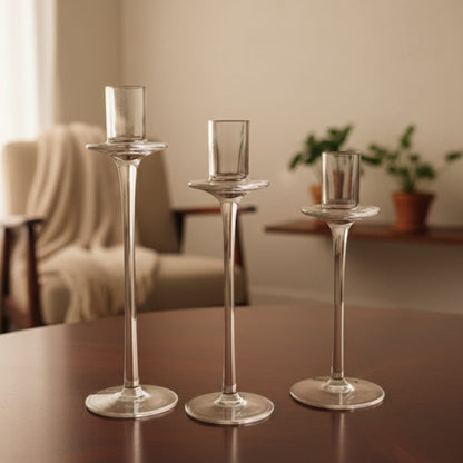 3Pcs Clear Glass Candle Holder Set