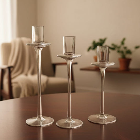 3Pcs Clear Glass Candle Holder Set