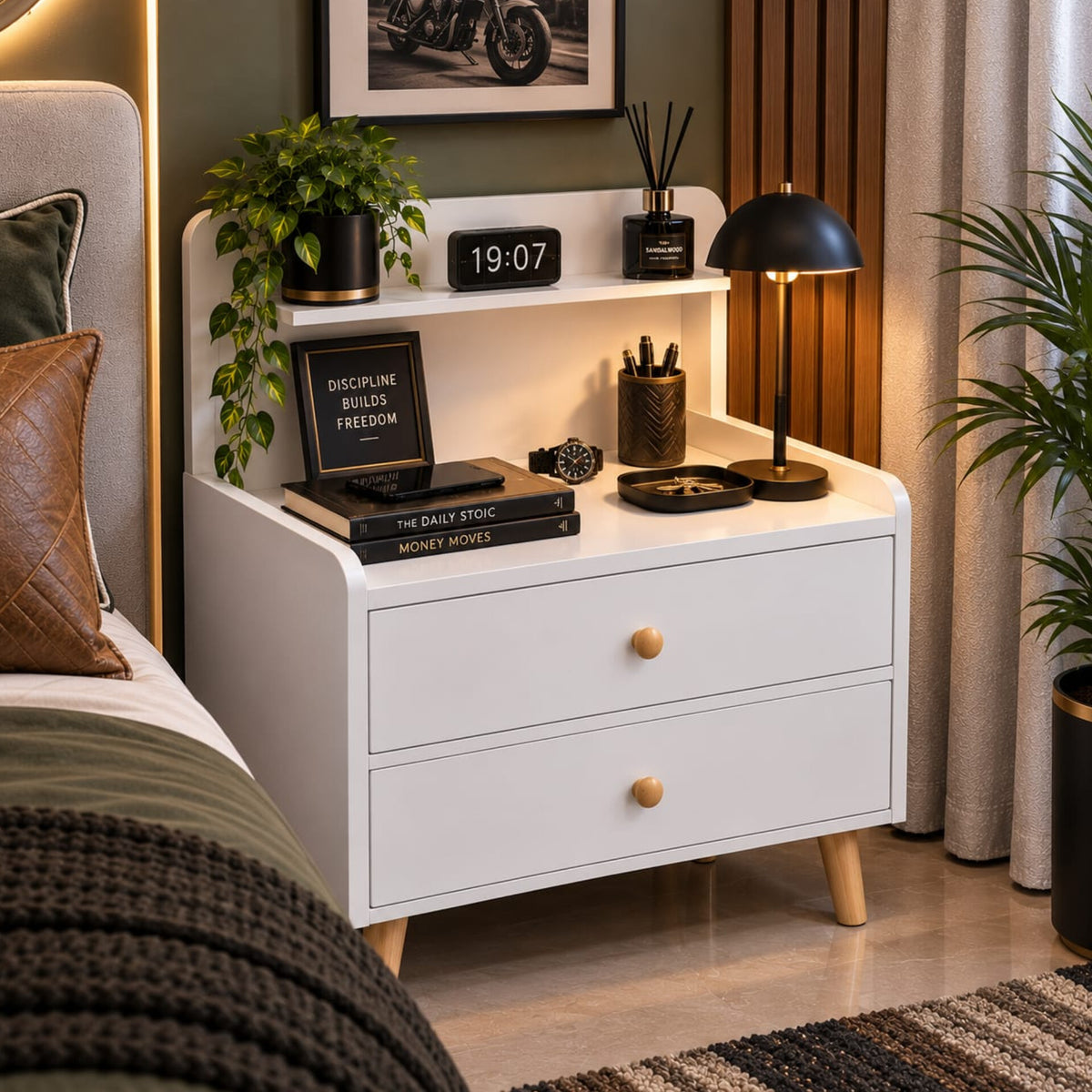 Wooden Bedside Table With Drawer