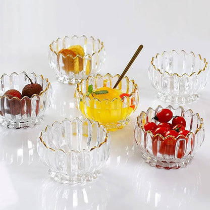 3PcsFlower Shaped Glass Fruit Plate and Salad Bowl
