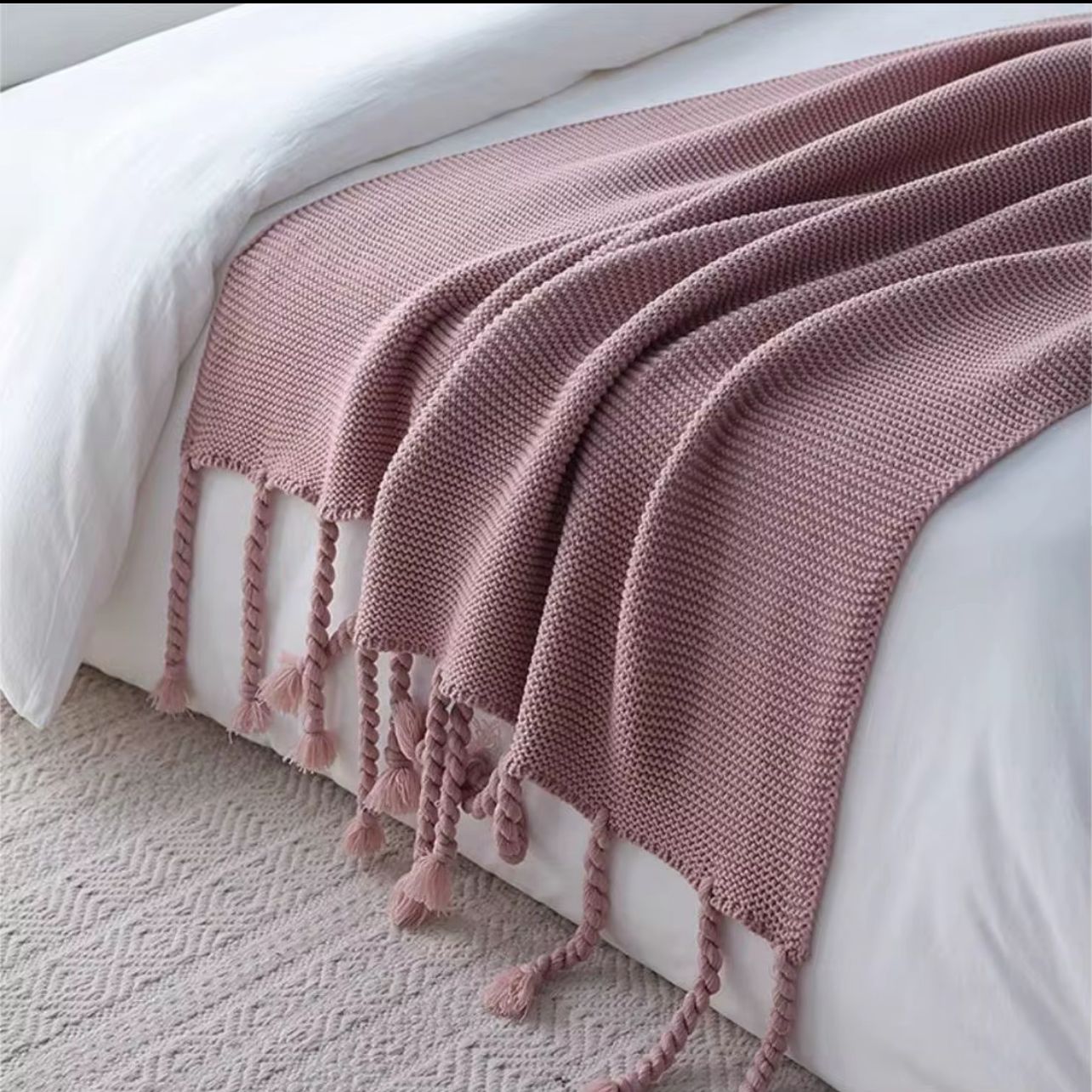 Knitted Tassel Throw Blanket
