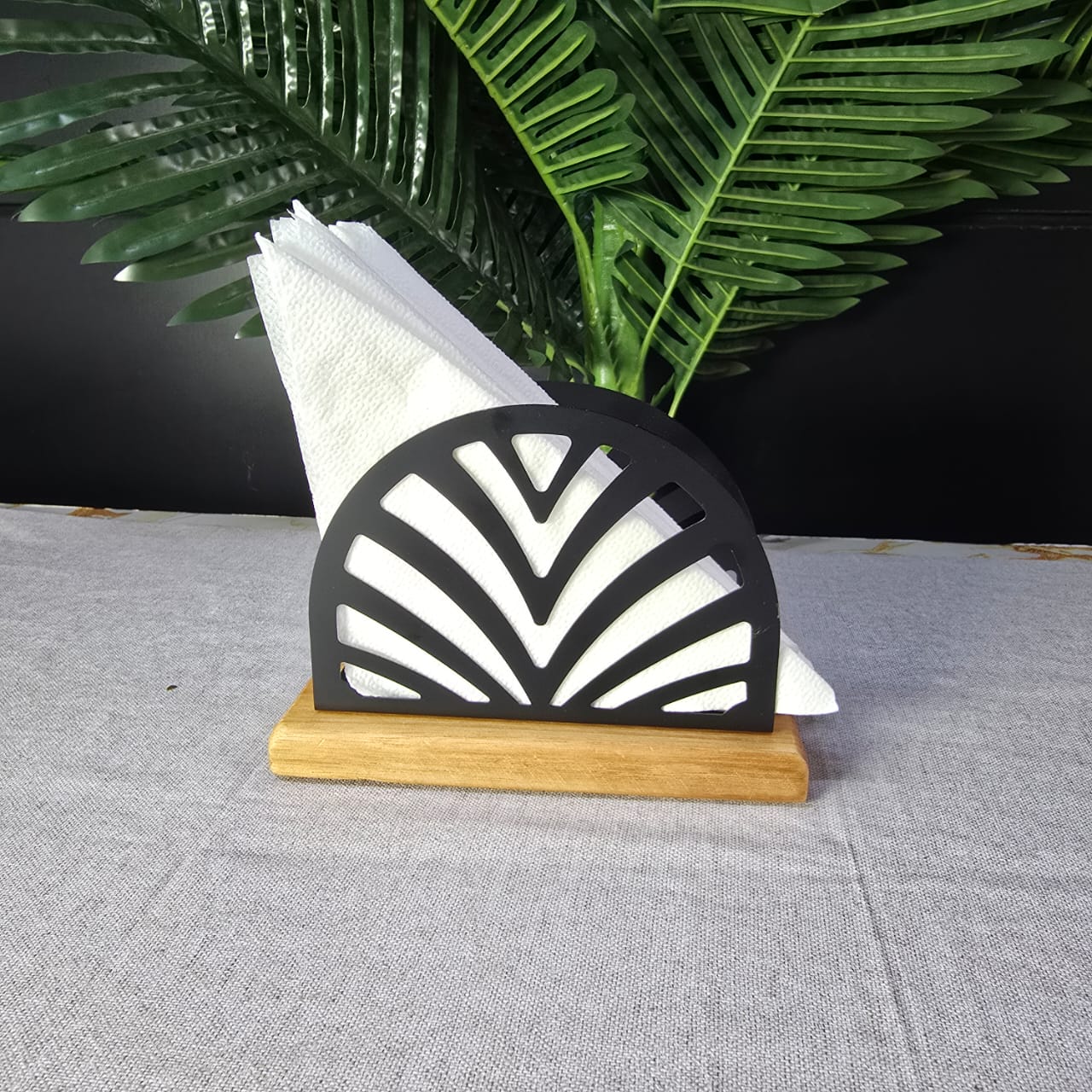Metallic Serviette Holder with Bamboo Stand