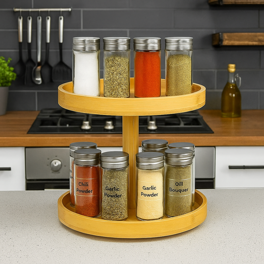 2 layer bamboo rotating spice rack
