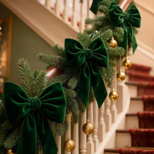 Large Green Christmas Velvet Bows