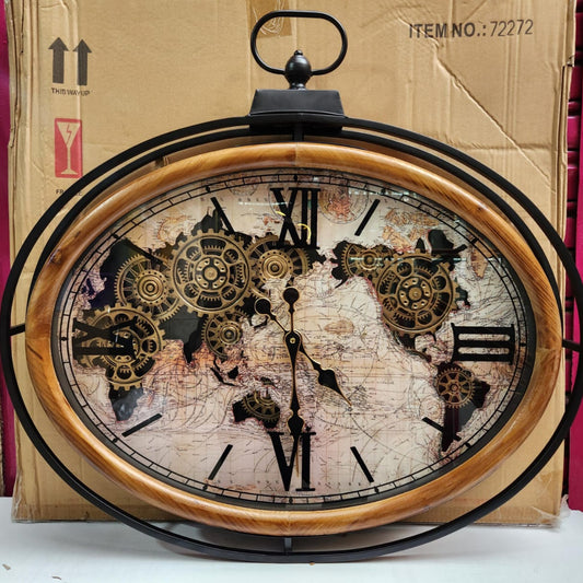 Atlas Columbus Metal Wood Moving Gears Wall Clock
