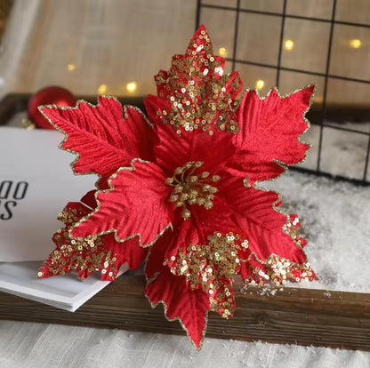 Sequined Fabric Christmas Poinsettia Flower