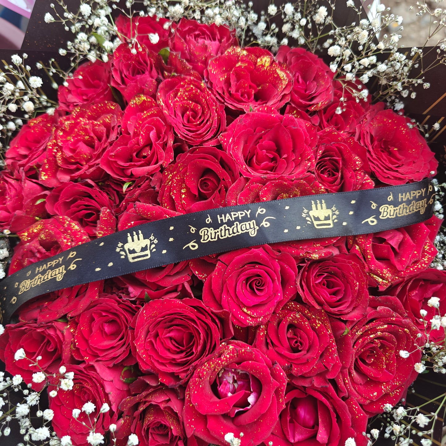 Fresh Cut Roses with Baby Spread Flowers Valentine's Gift