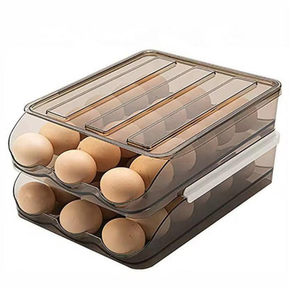 2 Layer Stackable Automatic Rolling Fridge Egg Organizer