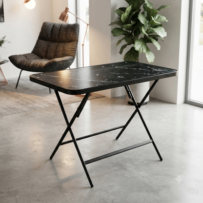 Black Wooden Table with Marble Effect