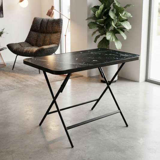 Black Wooden Table with Marble Effect