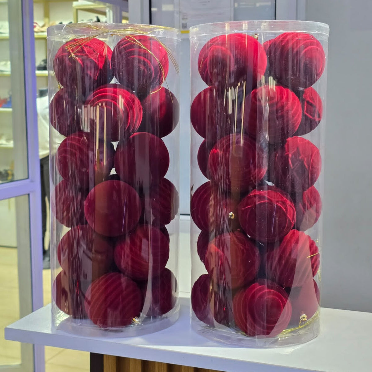 24Pc 8cm Red Velvet Christmas Decor Balls  Set