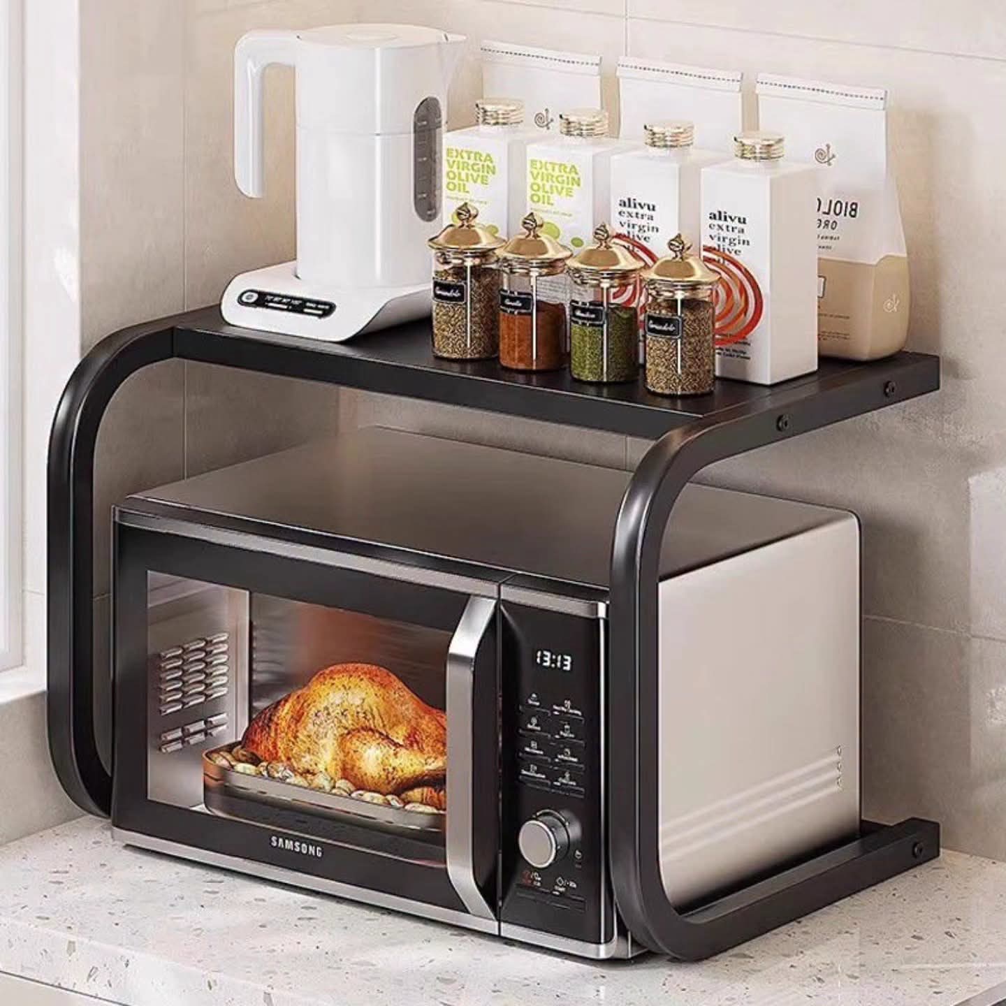 Metallic Microwave Organizer Shelf Stand Gha
