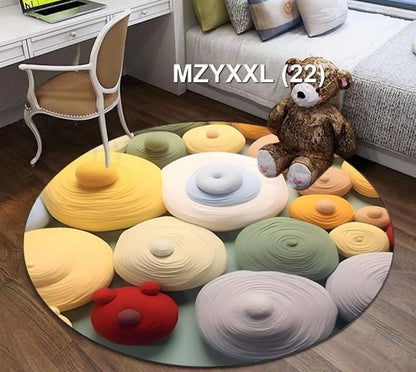 Round Geometric Soft Fleece Anti Slip Carpet