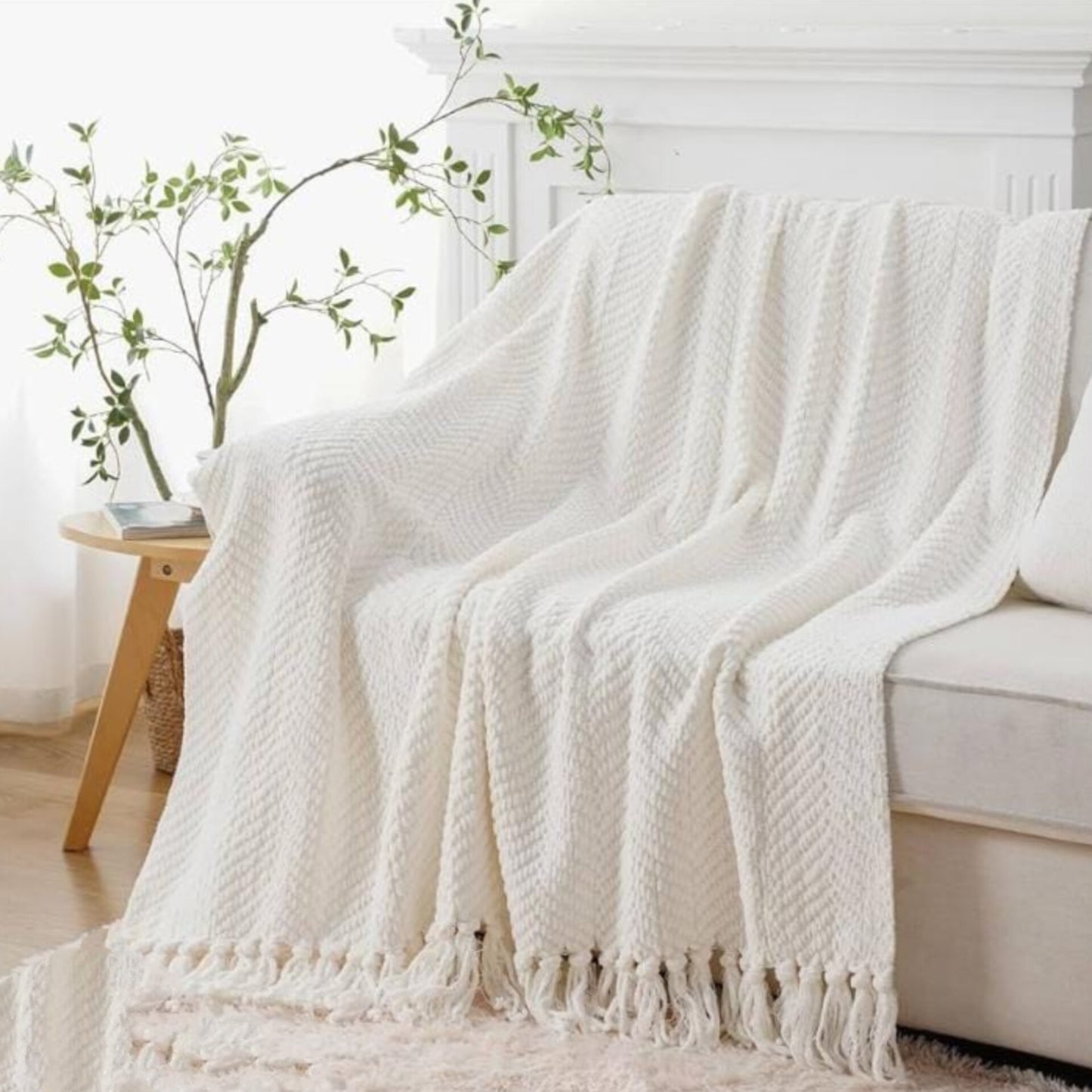 Knit Throw Blanket with Tassels
