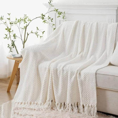 Knit Throw Blanket with Tassels