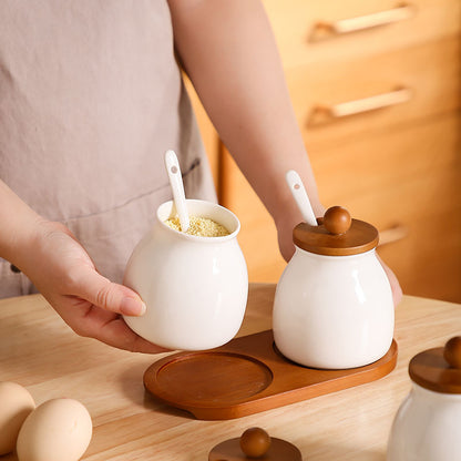 3Pcs Ceramic Canister Set with Bamboo Base