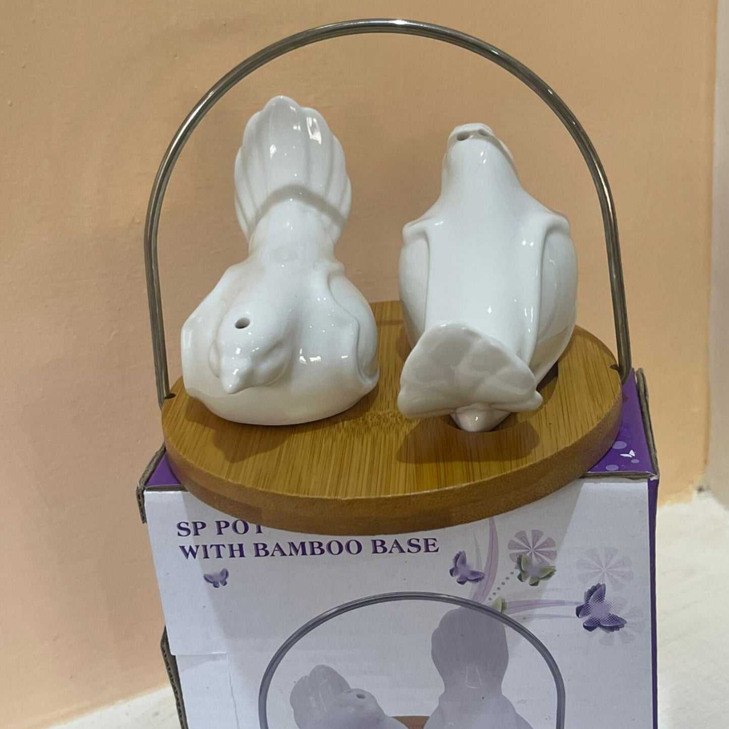 Double Salt and Pepper Shaker Set with Bamboo Stand