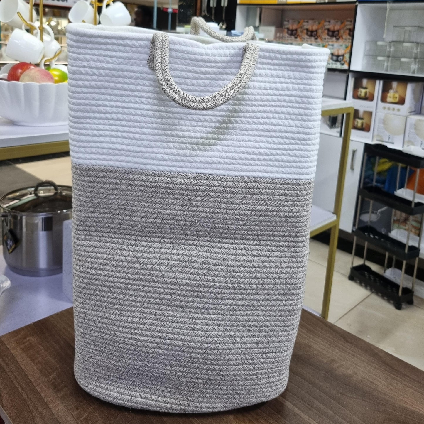 Rectangular Non Woven Cotton Rope Laundry Basket