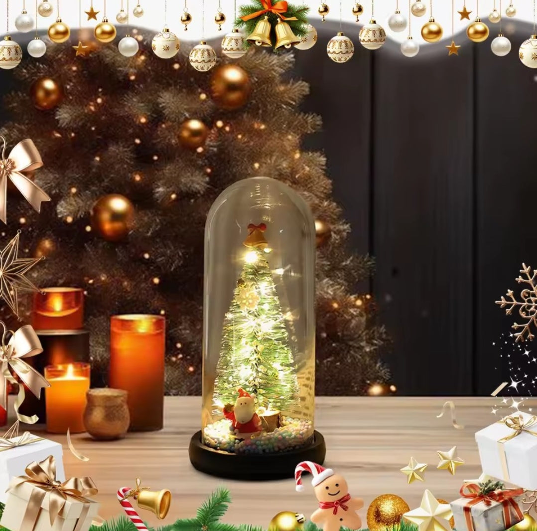 Christmas Table Tree with Glass Dome and  LED Decor