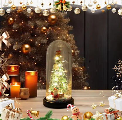 Christmas Table Tree with Glass Dome and  LED Decor