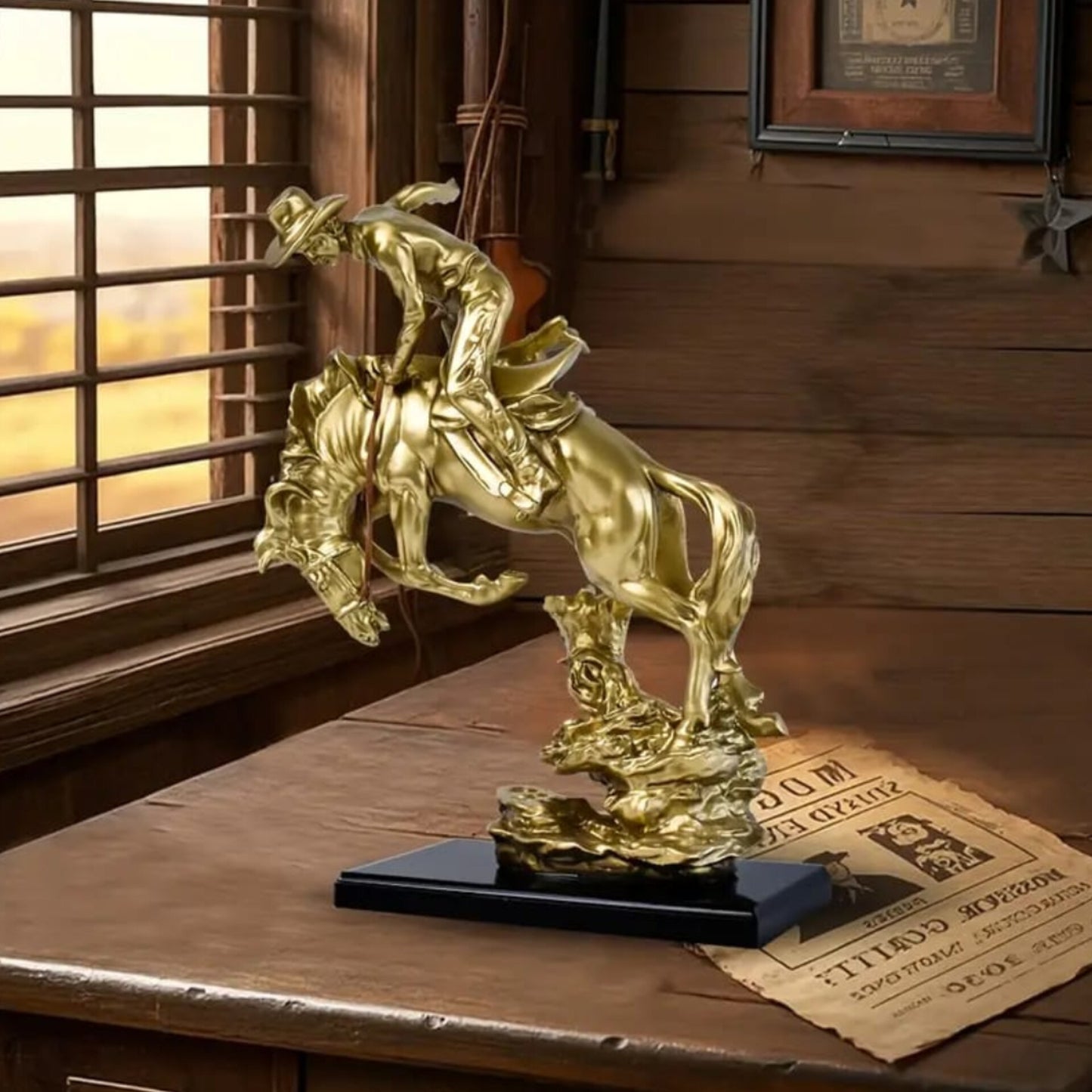 Cowboy Riding Horse Decorative Statue